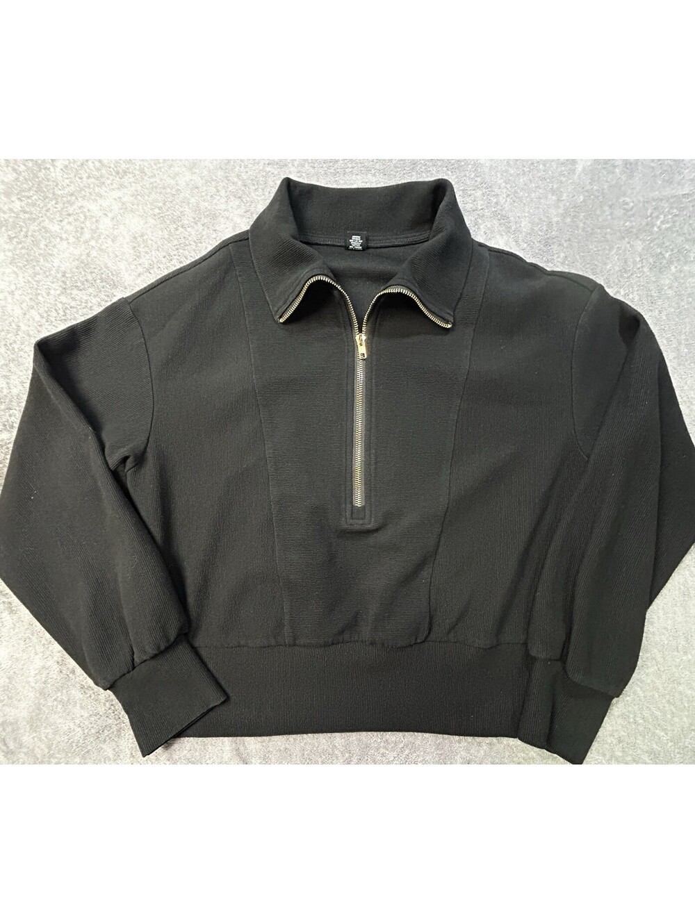 Caracilia Ribbed Quarter Zip Pullover Top Small Black